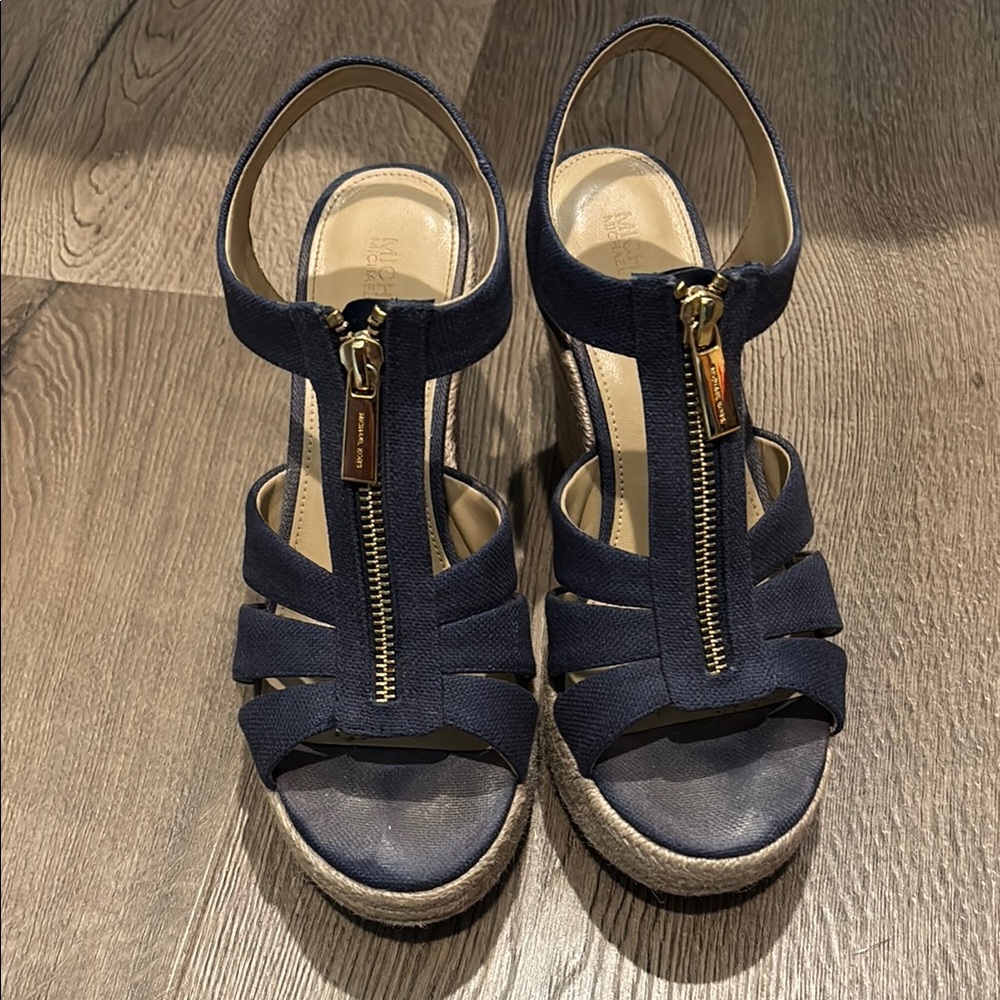 MICHAEL Michael Kors Blue Wedge Sandals with Suede Straps